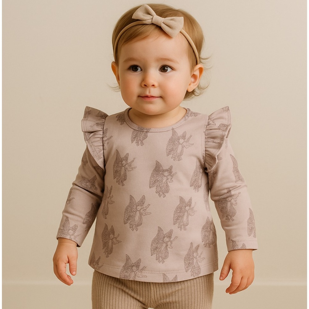 NEW Kate Quinn Organic Cotton Long Sleeve Flutter Tee‎ Quail Fairy Purple 12–18M